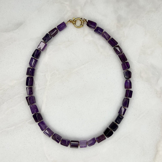 Amethyst & Gold Gemstone Necklace - Tria Made, LLC