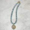 Aquamarine Gemstone Necklace + Natural Shell Pendant - Tria Made, LLC