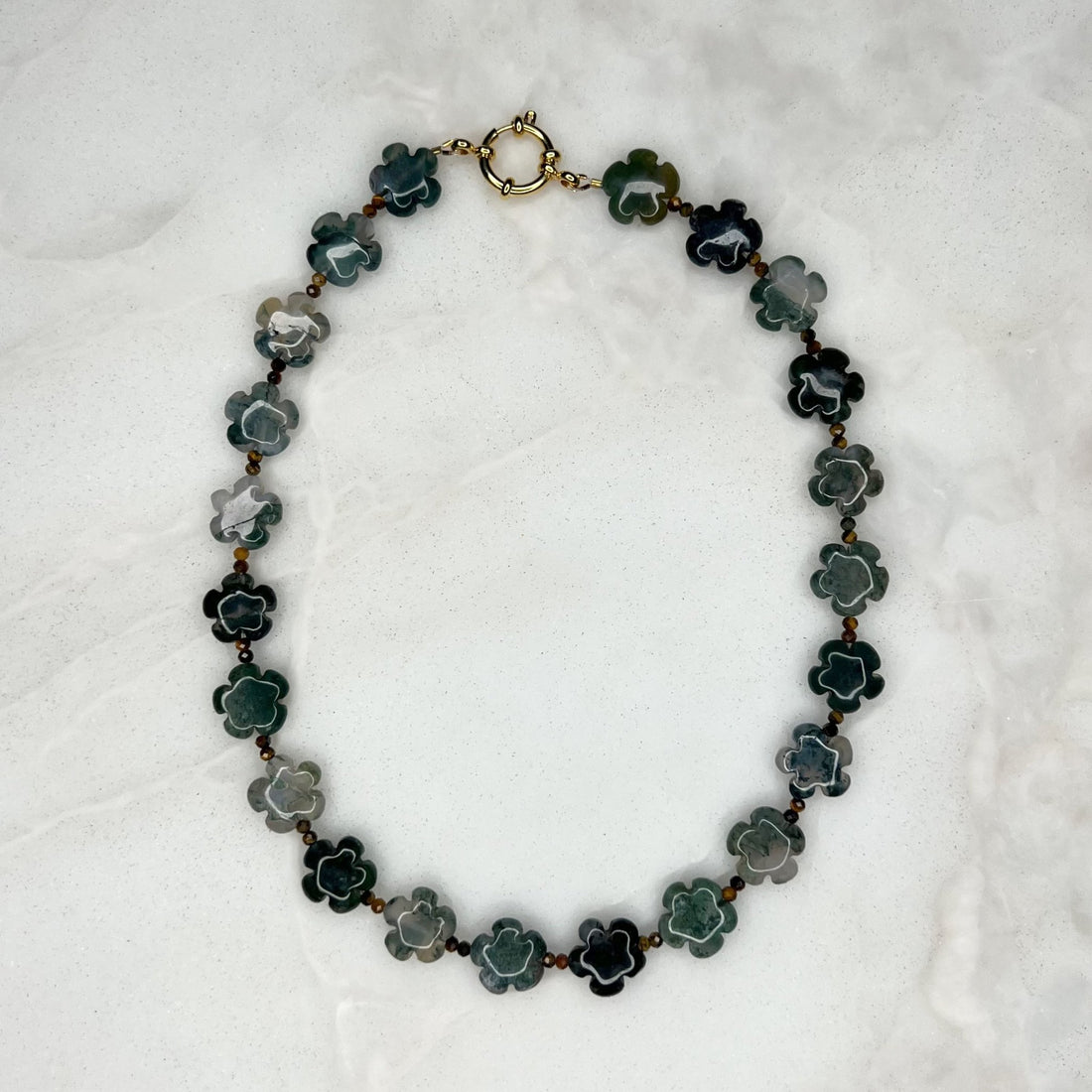  Blossom Gemstone Necklace in Moss Agate - Tria Made, LLC