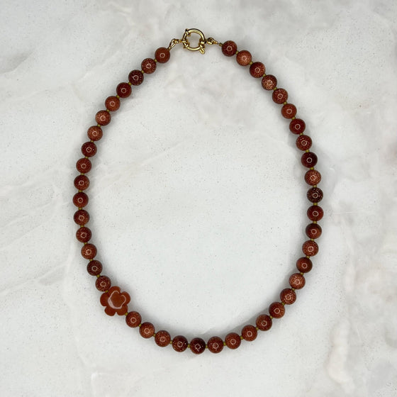 Goldstone + Olive Green Gemstone Necklace - Tria Made, LLC