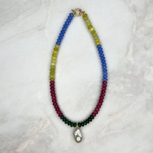  Mixed Jade Gemstone Necklace + Baroque Pearl - Tria Made, LLC